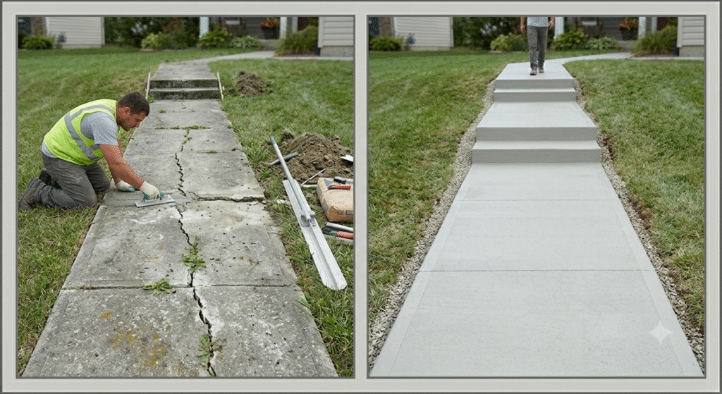 How to Restore Concrete Steps: A Complete Step-by-Step Guide Concrete steps add durability, safety, and curb appeal to homes and commercial properties. However, years of exposure to rain, snow, sunlight, foot traffic, and temperature fluctuations can cause cracks, spalling, discoloration, and surface deterioration. Fortunately, restoring concrete steps can bring them back to life without the expense of a full replacement. This guide explains how to restore concrete steps properly, helping you improve their appearance, extend their lifespan, and maintain structural integrity. Why Restore Concrete Steps? Over time, concrete naturally experiences wear and tear. Nevertheless, early restoration can prevent small issues from becoming costly repairs. Benefits of restoring concrete steps include: Improved safety Enhanced curb appeal Increased property value Extended concrete lifespan Prevention of further damage Lower costs compared to replacement Additionally, a well-restored staircase creates a positive first impression for visitors and potential buyers. Common Signs Your Concrete Steps Need Restoration Before beginning the project, inspect the steps carefully. Look for: Surface cracks Chipped edges Spalling concrete Uneven surfaces Water damage Rust stains Discoloration Exposed aggregate Furthermore, identify whether the damage affects only the surface or extends deeper into the structure. Tools and Materials Needed Gather all necessary supplies before starting the restoration process. Tools Pressure washer Wire brush Hammer and chisel Trowel Concrete grinder Paint roller Safety goggles Work gloves Materials Concrete cleaner Concrete patching compound Resurfacer Bonding adhesive Crack filler Concrete sealer Having the proper materials ready ensures a smoother restoration project. Step 1: Assess the Condition of the Steps First, evaluate the extent of the damage. Determine: Crack size Depth of deterioration Structural stability Moisture problems Additionally, check whether the steps have shifted or settled. Structural movement often requires professional evaluation before cosmetic restoration begins. A thorough assessment helps you choose the correct repair methods. Step 2: Clean the Surface Thoroughly Surface preparation is one of the most important parts of concrete restoration. Remove: Dirt Dust Mold Mildew Loose concrete Oil stains Use a pressure washer for deep cleaning. Then allow the steps to dry completely. As a result, repair materials bond more effectively to the concrete surface. Step 3: Remove Loose and Damaged Concrete Next, eliminate all weak material. Use a hammer and chisel to remove: Flaking concrete Spalled areas Loose fragments Additionally, use a wire brush to clean damaged sections thoroughly. This step creates a solid surface for repairs and improves adhesion. Step 4: Repair Cracks Cracks can worsen if you leave them untreated. For small cracks: Use a concrete crack filler. Apply the product according to manufacturer instructions. Smooth the surface evenly. For larger cracks: Widen the crack slightly if necessary. Apply a patching compound. Compact the material firmly. Consequently, the repaired area becomes stronger and more resistant to moisture infiltration. Step 5: Patch Chipped Edges and Corners Concrete step edges often experience the most damage due to impact and weather exposure. To repair edges: Apply a bonding adhesive. Install a temporary form if needed. Fill damaged areas with repair mortar. Shape the material carefully. Furthermore, use a trowel to recreate sharp, clean edges that match the original profile. Step 6: Apply Concrete Resurfacer If the surface appears worn, stained, or uneven, apply a concrete resurfacer. Concrete resurfacing offers several benefits: Covers minor imperfections Improves appearance Creates a uniform finish Enhances durability Mix the resurfacer according to product instructions. Then spread it evenly using a trowel or squeegee. Additionally, work quickly because resurfacing materials often set rapidly. Step 7: Create a Slip-Resistant Finish Safety should remain a priority during restoration. Before the resurfacer cures completely: Use a broom finish Add slip-resistant additives Create a textured surface As a result, the steps remain safer during wet or icy conditions. Step 8: Allow Proper Curing After completing repairs, allow sufficient curing time. Although drying may occur within a few hours, full curing often takes several days. During this period: Avoid heavy foot traffic Protect the surface from rain Follow product-specific guidelines Patience during curing improves long-term durability. Step 9: Seal the Concrete Once repairs cure fully, apply a quality concrete sealer. Sealing provides several advantages: Water resistance Stain protection Freeze-thaw protection UV resistance Furthermore, sealers help maintain the restored appearance for many years. Apply the sealer evenly using a roller or sprayer and allow it to dry completely. Common Mistakes to Avoid Many restoration projects fail because homeowners overlook important details. Avoid these common mistakes: Skipping surface preparation Applying repairs to dirty concrete Ignoring moisture issues Using incompatible products Rushing curing times Neglecting sealing Therefore, careful attention to every step improves restoration success. Maintenance Tips After Restoration Regular maintenance keeps restored concrete steps in excellent condition. Follow these practices: Sweep debris regularly Clean stains promptly Reseal every few years Repair small cracks immediately Improve drainage around the steps Additionally, avoid using harsh de-icing chemicals that can damage concrete surfaces. When to Replace Instead of Restore In some cases, restoration may not be enough. Consider replacement if: Large structural cracks exist The steps have significant settlement Reinforcement bars are severely corroded Extensive deterioration affects stability However, most minor to moderate damage responds well to restoration techniques. Conclusion Learning how to restore concrete steps can save money while improving both safety and appearance. By cleaning the surface thoroughly, repairing cracks, patching damaged areas, resurfacing worn sections, and applying a protective sealer, you can dramatically extend the life of your concrete stairs. Moreover, regular maintenance helps prevent future damage and keeps the steps looking attractive for years to come. FAQs Can I restore concrete steps myself? Yes. Many homeowners successfully restore concrete steps using patching compounds, resurfacers, and sealers. However, structural damage may require professional assistance. What causes concrete steps to deteriorate? Weather exposure, freeze-thaw cycles, water infiltration, heavy foot traffic, and poor drainage commonly contribute to concrete deterioration. How long does concrete step restoration last? Properly restored and sealed concrete steps can last many years, especially when homeowners perform regular maintenance. What is concrete resurfacing? Concrete resurfacing involves applying a thin layer of repair material over existing concrete to improve appearance and durability. Should I seal restored concrete steps? Yes. Sealing protects against moisture, stains, UV damage, and freeze-thaw deterioration.